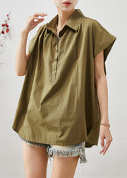 French Army Green Peter Pan Collar Oversized Cotton Tank Summer