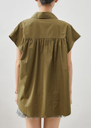 French Army Green Peter Pan Collar Oversized Cotton Tank Summer