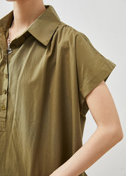 French Army Green Peter Pan Collar Oversized Cotton Tank Summer