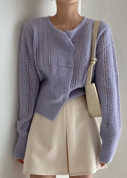 French Beige Double Breast Hollow Out Knit Top Spring