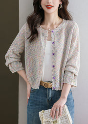 French Beige Hollow Out Button Knit Cardigan Fall