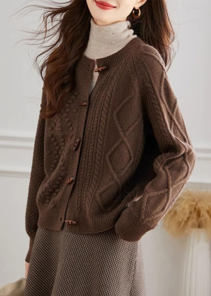 French Beige O Neck Button Cozy Knit Cardigan Fall