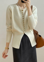 French Beige O Neck Button Knit Cardigan Top Spring