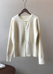 French Beige O Neck Button Knit Cardigan Top Spring