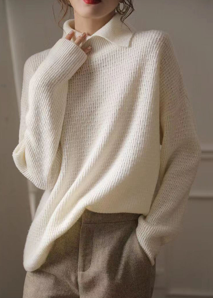 French Beige Peter Pan Collar Woolen Knit Sweater Fall