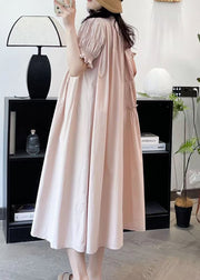 French Beige Ruffled Asymmetrical Patchwork Cotton Long Dresses Summer