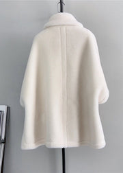 French Beige Square Collar Pockets Wool Cape Coats Winter