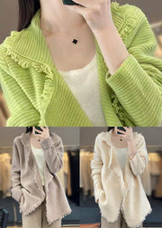 French Beige Tasseled Patchwork Cozy Wool Cardigan Fall