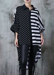 French Black Asymmetrical Low High Design Cotton Shirt Tops Summer