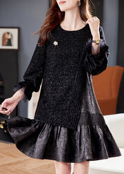 French Black Asymmetrical Patchwork Dresses Butterfly Sleeve