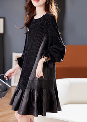 French Black Asymmetrical Patchwork Dresses Butterfly Sleeve