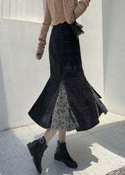 French Black High Waist Patchwork Cotton Skirts Spring