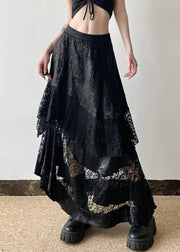 French Black High Waist Patchwork Lace Skirts Summer