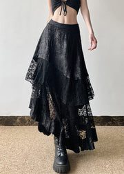 French Black High Waist Patchwork Lace Skirts Summer
