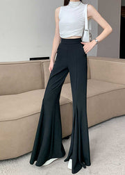 French Black High Waist Spandex Bell-bottom Trousers Spring