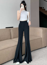 French Black High Waist Spandex Bell-bottom Trousers Spring