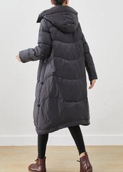 French Black Hooded Big Pockets Duck Down Jacket In Winter