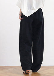 French Black Oversized Draping Linen Wide Leg Pants Fall