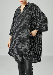 French Black Oversized Letter Print Chiffon Shirt Dress Spring