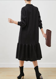 French Black Oversized Patchwork Cotton Maxi Dresses Spring