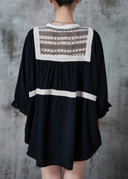 French Black Oversized Patchwork Cotton Sweatshirts Top Summer