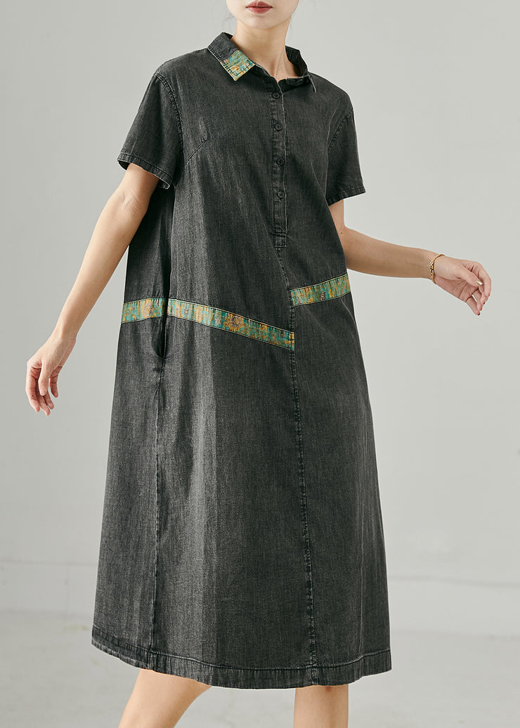 French Black Oversized Patchwork Denim Dresses Summer