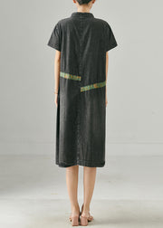 French Black Oversized Patchwork Denim Dresses Summer