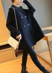 French Black Oversized Patchwork Double Breast Woolen Coat Spring