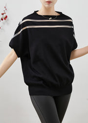 French Black Oversized Patchwork Knit Tank Batwing Sleeve