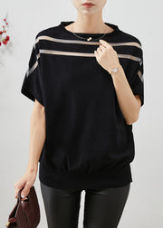 French Black Oversized Patchwork Knit Tank Batwing Sleeve