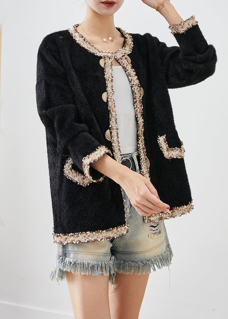 French Black Oversized Patchwork Mink Velvet Coat Winter