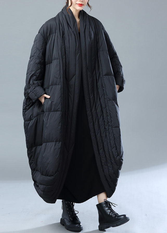 French Black Oversized Pockets Duck Down Witner Coat