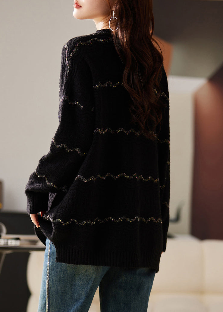 French Black Oversized Thick Knit Short Sweater Winter