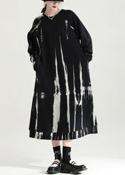 French Black Oversized Tie Dye Cotton Pullover Streetwear Dress Fall