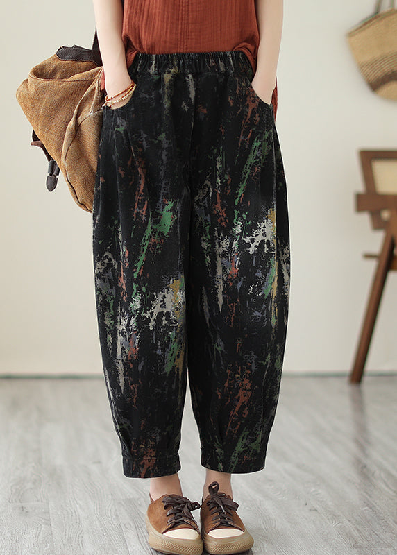 French Black Oversized Tie Dye Denim Harem Pants Spring