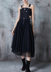 French Black Patchwork Tulle Long Dresses Summer