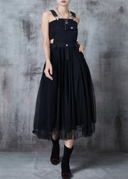 French Black Patchwork Tulle Long Dresses Summer