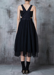 French Black Patchwork Tulle Long Dresses Summer