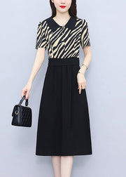 French Black Peter Pan Collar Patchwork Chiffon Dress Summer