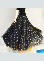 French Black Print Elastic Waist Exra Large Hem Tulle Skirt Spring
