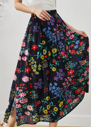 French Black Print Side Open Cotton Vacation Skirts Summer