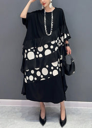 French Black Ruffled Dot Cotton Dress Bracelet Sleeve