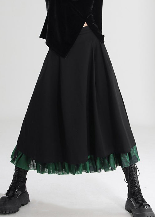 French Black Side Open Tulle Patchwork Skirts Spring