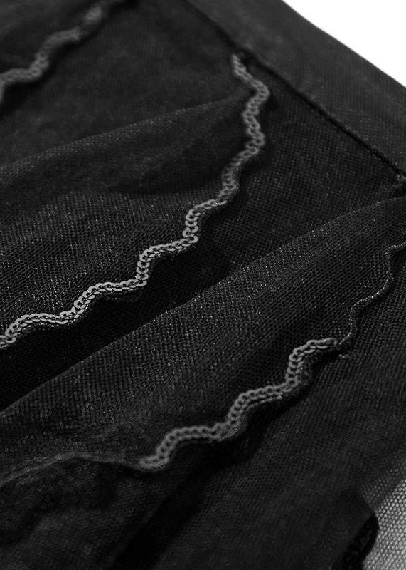 French Black Solid High Waist Tulle Skirt Summer