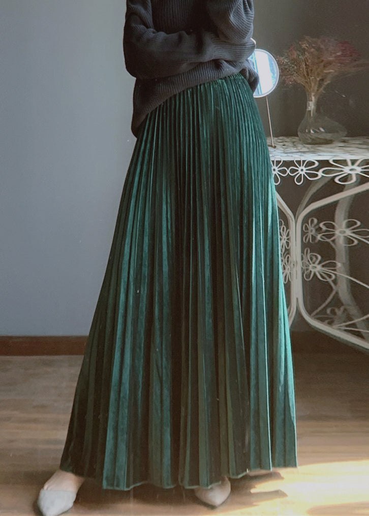 French Black Striped High Waist Silk Velvet Pleated Skirt Spring