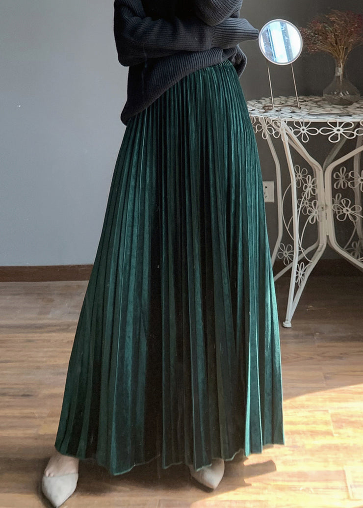 French Black Striped High Waist Silk Velvet Pleated Skirt Spring