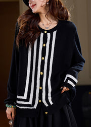 French Black Striped Patchwork Woolen Sweaters Spring