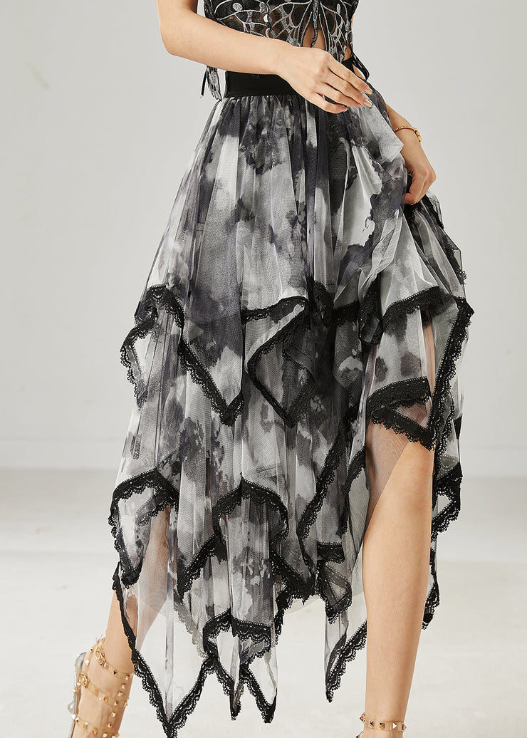 French Black Tie Dye Layered Tulle Skirt Summer