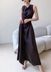 French Black Tie Waist Slim Fit Silk Party Dress Sleeveless