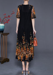 French Black V Neck Golden Floral Tulle Holiday Dress Summer